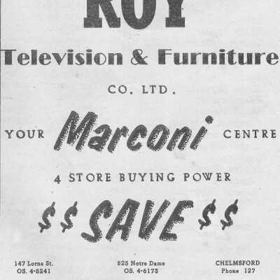 Newspaper Advertisement, Roy Television & Furniture.