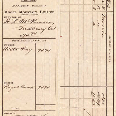 Photograph, Cheque, Moose Mountain Mine, Sellwood, Ontario.