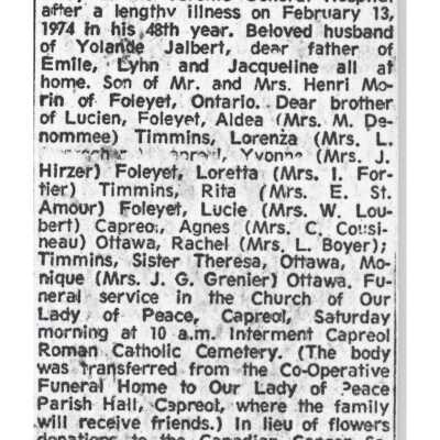 Document, Obituary, Jean-Paul Morin.