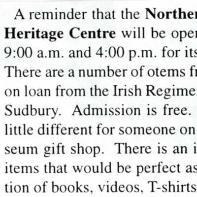 "News from Capreol" in Valley Vision, November 13, 2002