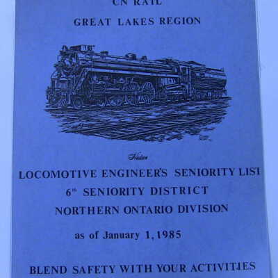 CN Rail Great Lakes Region Locomotive Engineer's Seniority List, 6th Seniority District: Northern Ontario Division, as of January 1981