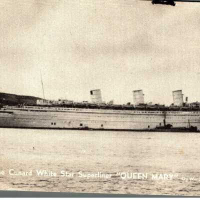 Postcard of the Cunard White Star Superliner RMS Queen Mary on War Service