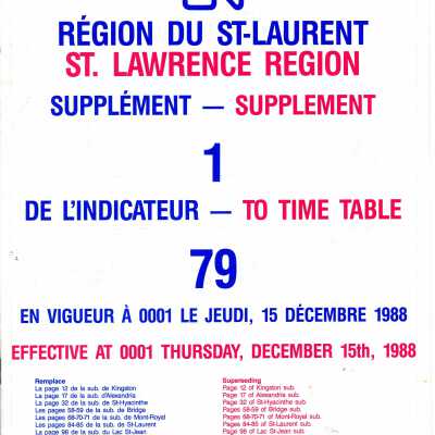 Timetable Supplement 1 to St. Lawrence Region 79, December 15th 1988.