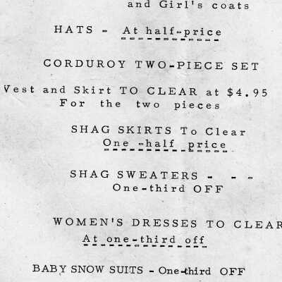 Newspaper Advertisement, Sbrega Ladies' Shop