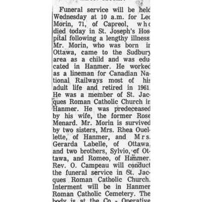 Document, Obituary, Leon Morin.
