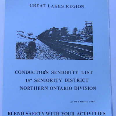 CN Rail Great Lakes Region Conductor's Seniority List, 15th Seniority District, Northern Ontario Division as of January 1985