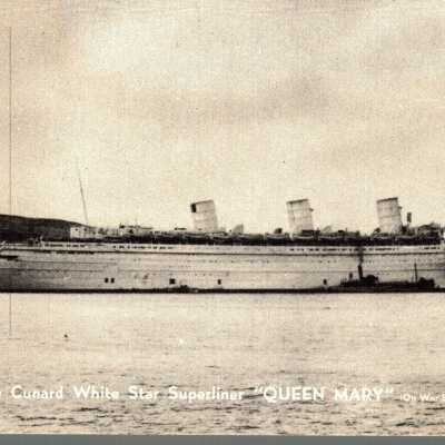 Postcard of the Cunard White Star Superliner RMS Queen Mary on war service