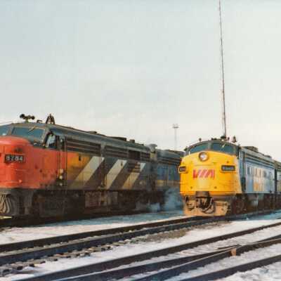 Photograph, Canadian National Engine 6784 and VIA Engine 6540