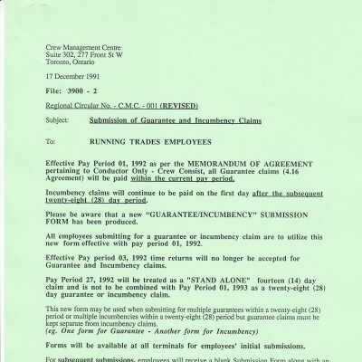 Submission of Guarantee and Incumbency Claims