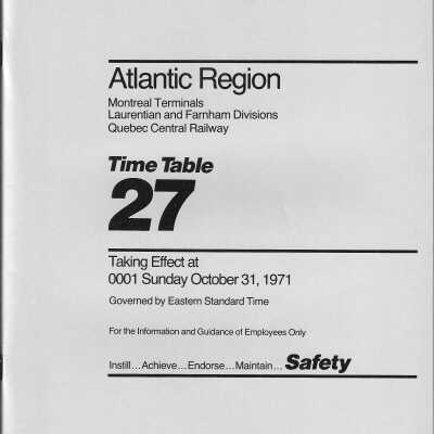 Canadian Pacific Railway - Atlantic Region - Montreal Division Time Table 27
