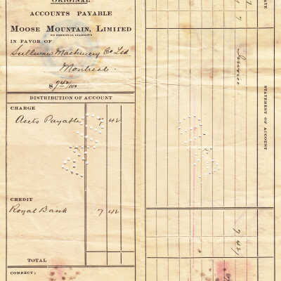 Photograph, Cheque, Moose Mountain Mine, Sellwood, Ontario.
