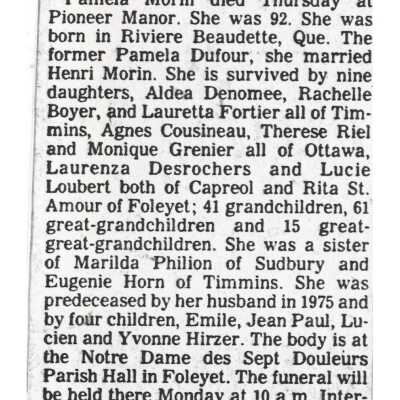 Document, Obituary, Pamela Morin.