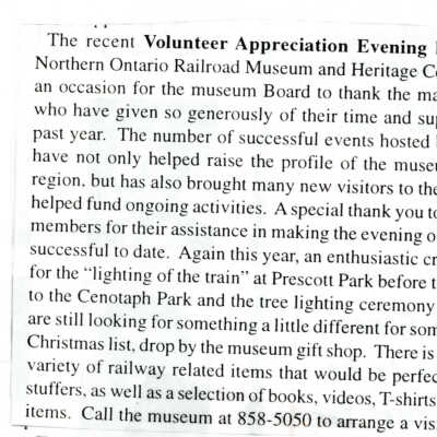 "News from Capreol" in Valley Vision, December 18, 2002