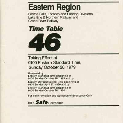 Employee Timetable, CP Rail, Eastern Region, Time Table 46, October 28th 1979.