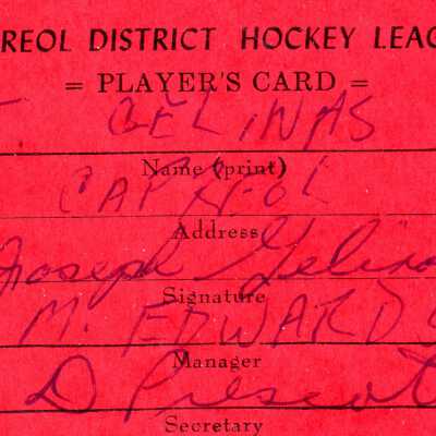 Hockey Player's Card belonging to Joseph Gelinas