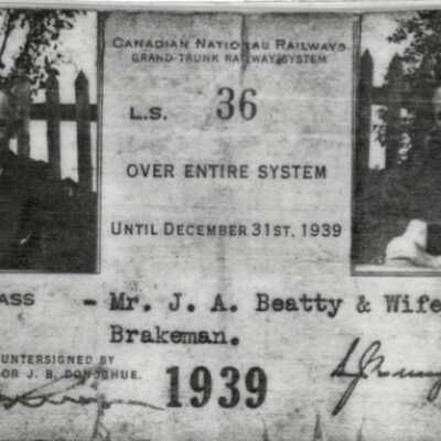 Canadian National: Entire System Pass J. A. Beatty & Wife, 1939