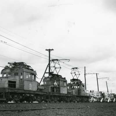 Photograph, INCO Engines 101, 108, 110 with Slag Dump Cars