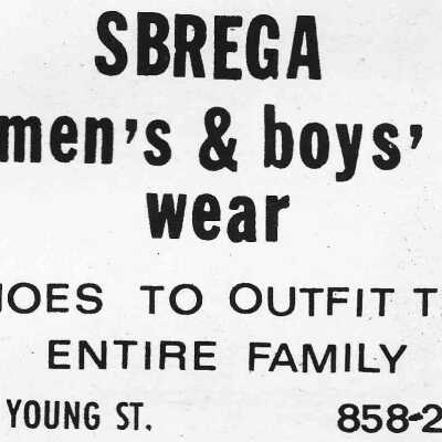 Newspaper Advertisement, Sbrega men's & boys' wear.