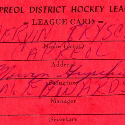 Hockey League's Registration Card belonging to Mervin Gryschuk