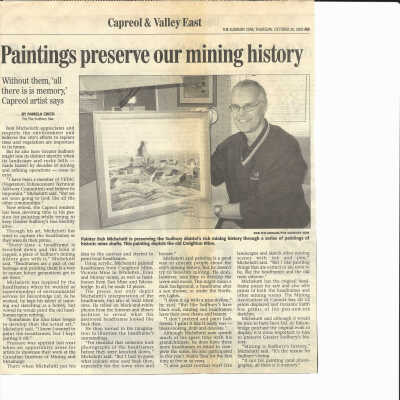 "Paintings Preserves our mining history" in The Sudbury Star on October 20, 2005