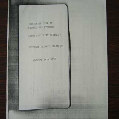 Seniority List of Locomotive Firemen, Sixth Seniority District, Northern Ontario District, January 1st, 1955