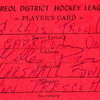Hockey Player's Registration Card belonging to Gillis Proulx