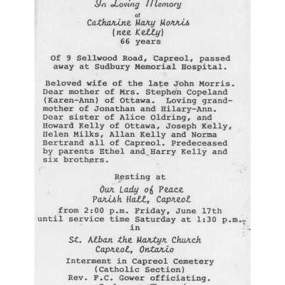 Document, Obituary, Catherine Mary Morris (nee Kelly).