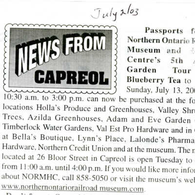 "News from Capreol" in Valley Vision, July 3, 2002