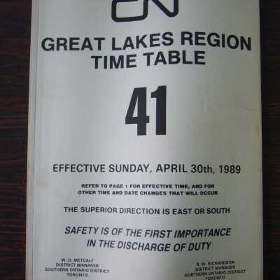 CN Great Lakes Region Time Table No. 41, Effective Sunday, April 30th, 1989