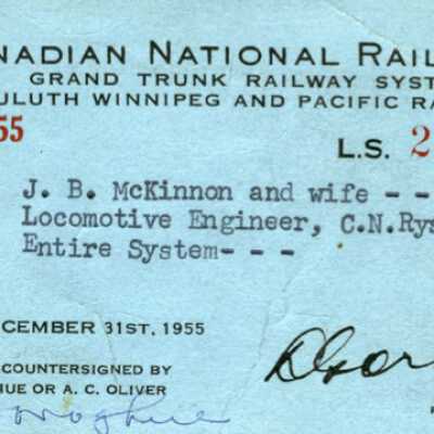 Canadian National Railways: Entire System Pass, J.B. McKinnon and Wife, 1954-1955