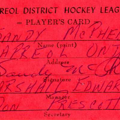Hockey Player's Registration Card belonging to Sandy McPhee