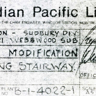 Document, Plan, Canadian Pacific Railway, Eastern Region, Sudbury Division, Bridge 182.21, Webbwood Subdivision, Proposed Modification to Existing Stairway.