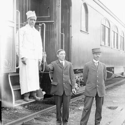 Photograph, Dining staff and porters, Grand Trunk Pacific Railway.