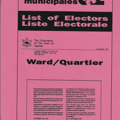 Town of Capreol Voters' List 1991