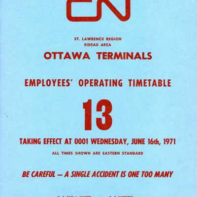 Timetable, CN Ottawa Terminals 13, June 16th 1971.