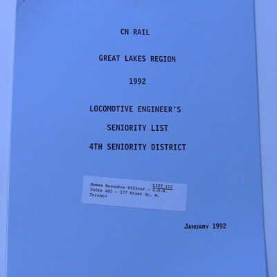 CN Rail Great Lakes Region Locomotive Engineer's Seniority List, 4th Seniority District, January 1992