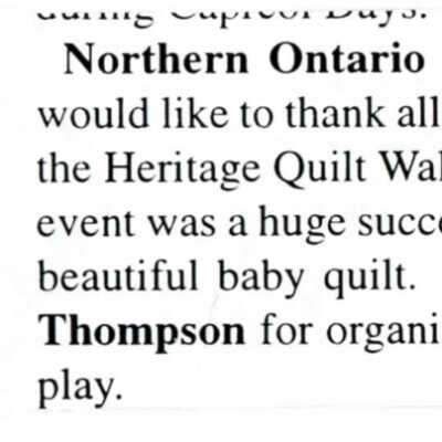 "News from Capreol" in Valley Vision, "Donated Quilts"