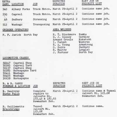 Document, CNR, Northern Ontario Area, Capreol Ontario Location Reports, 25 December 1976.