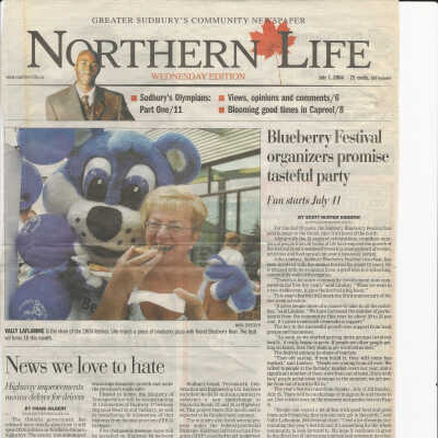 "Blueberry Festival Organizers Promise Tasteful Party" in Northern Life, July 7, 2004