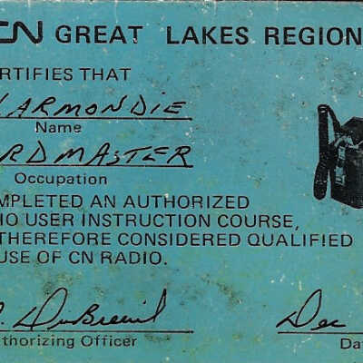 Canadian National Great Lakes Region: CN Radio User Certificate for C. Laramondie