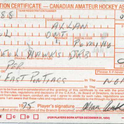 Hockey Player Registration Certificate belonging to Allan Austin