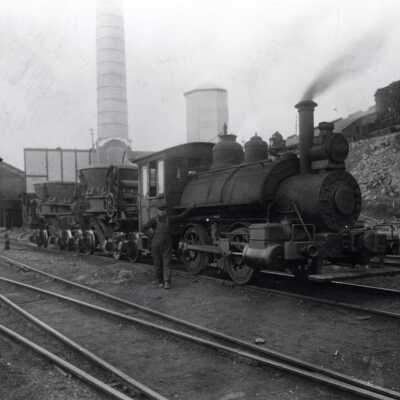 Photograph, Mond Nickel Locomotive with Slag Pots, Likely Coniston.