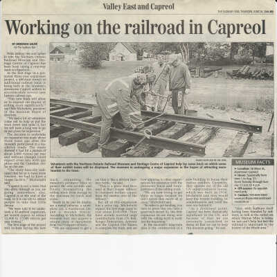 "Working on the railroad in Capreol" in The Sudbury Star, June 29, 2006