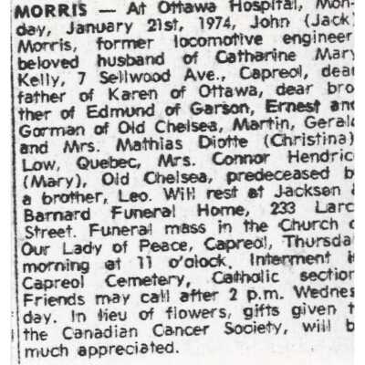 Document, Obituary, John (Jack) Morris.