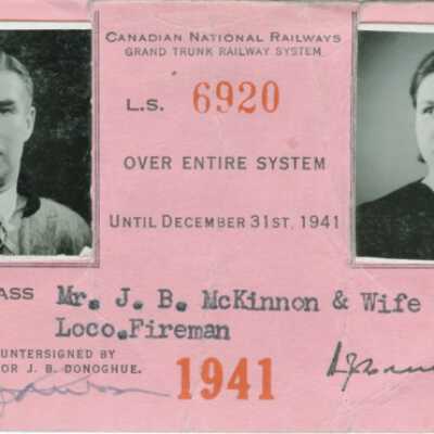 Canadian National Railways: Entire System Pass, J.B. McKinnon and Wife, 1941
