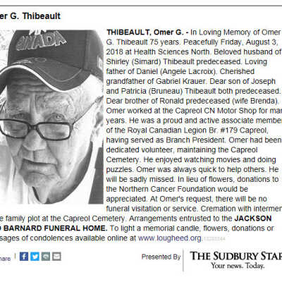 Omer G. Thibeault Obituary