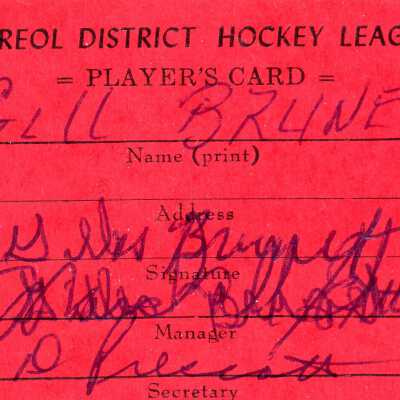 Hockey Player's Registration Card belonging to Gill Brunet