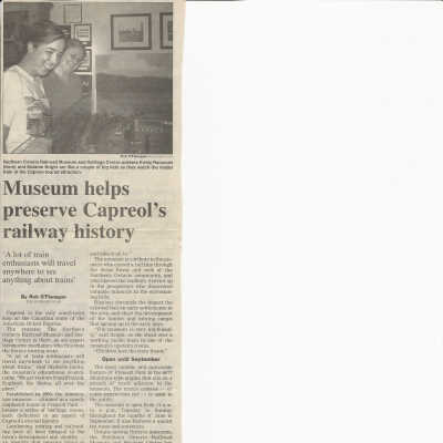 "Museum helps preserve Capreol's railway history" in The Sudbury Star, August 26, 2004