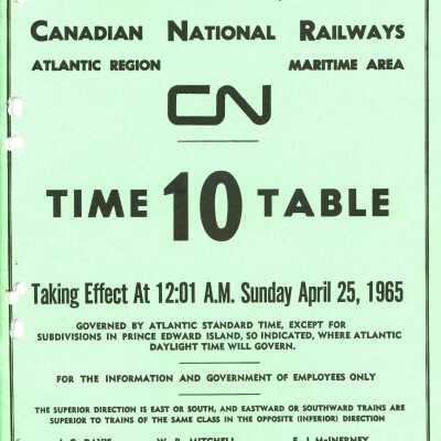 Timetable, CNR Altantic Region - Maritime Area 10, April 25, 1965