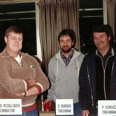 Photograph, D. McCullough Conductor, D. Burden Trainman, P. Strevez, Trainman.